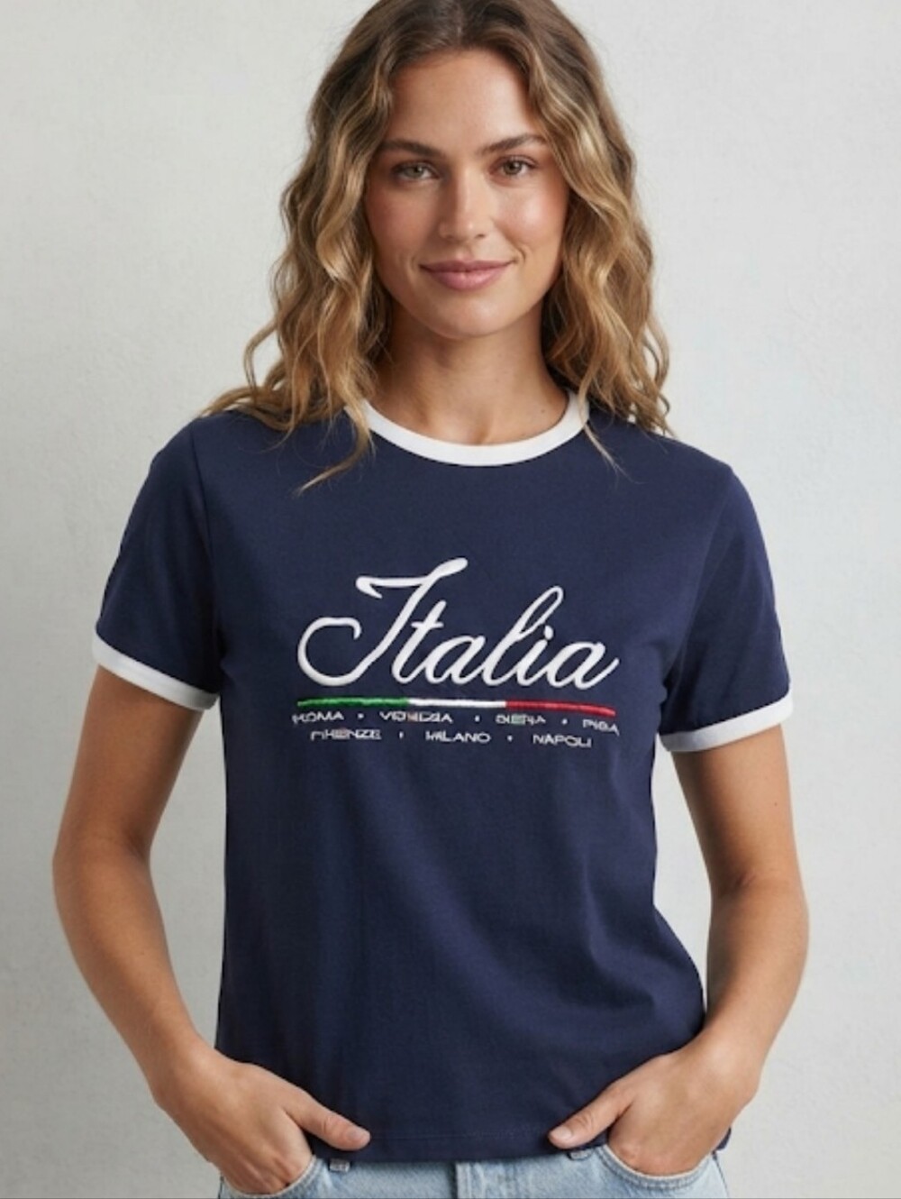 Women's Navy Italia T-Shirt with Italian Cities Size XXL Italian- Runs Smaller